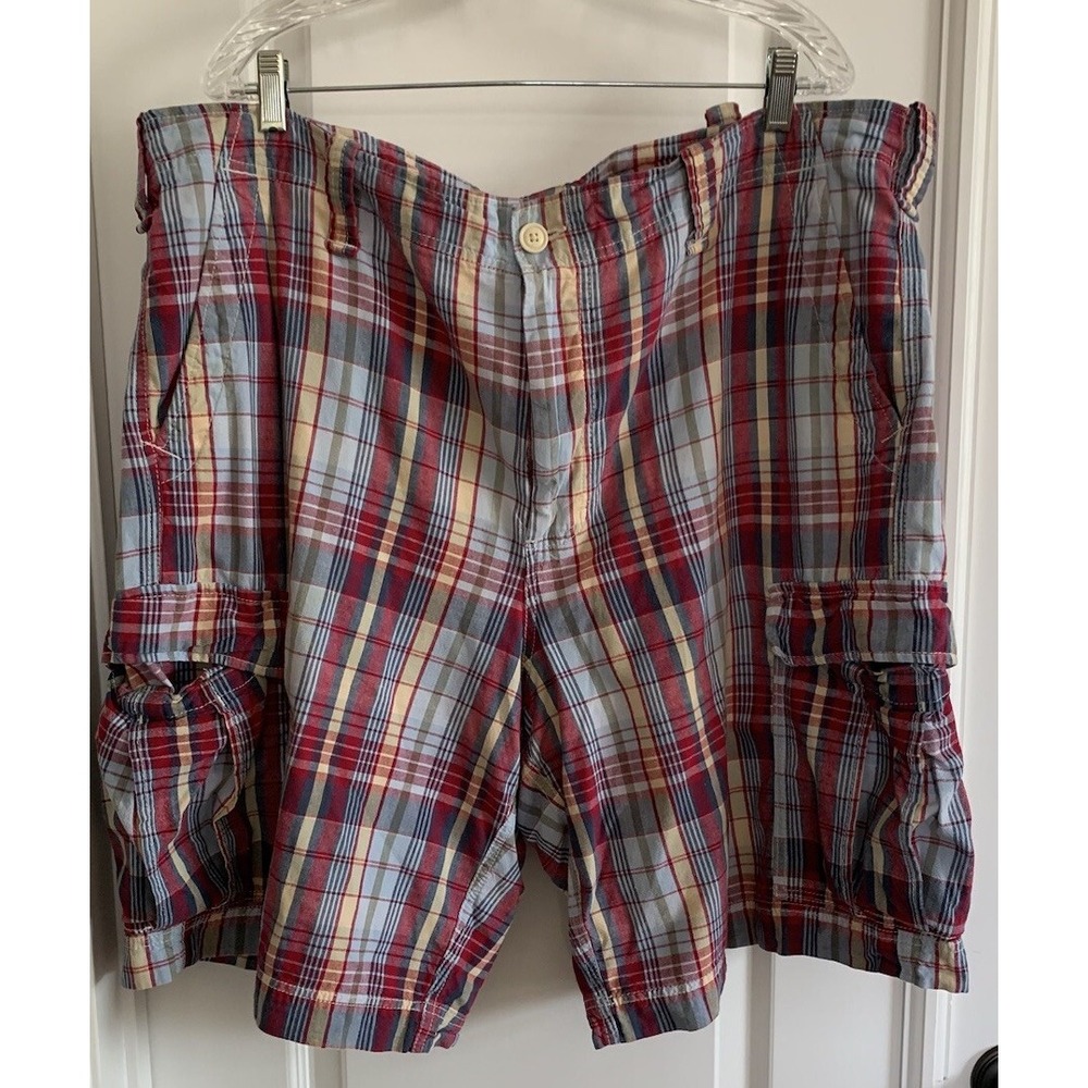 Polo Jeans Company Cargo Shorts Men 42 Plaid Ralph Lauren Red‎ Blue